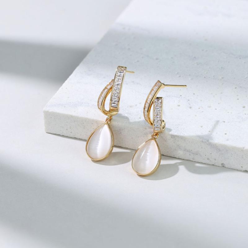 14K Yellow Gold Small Luna Drop Earrings With Diamonds  |  Womens Earrings Earrings Earrings