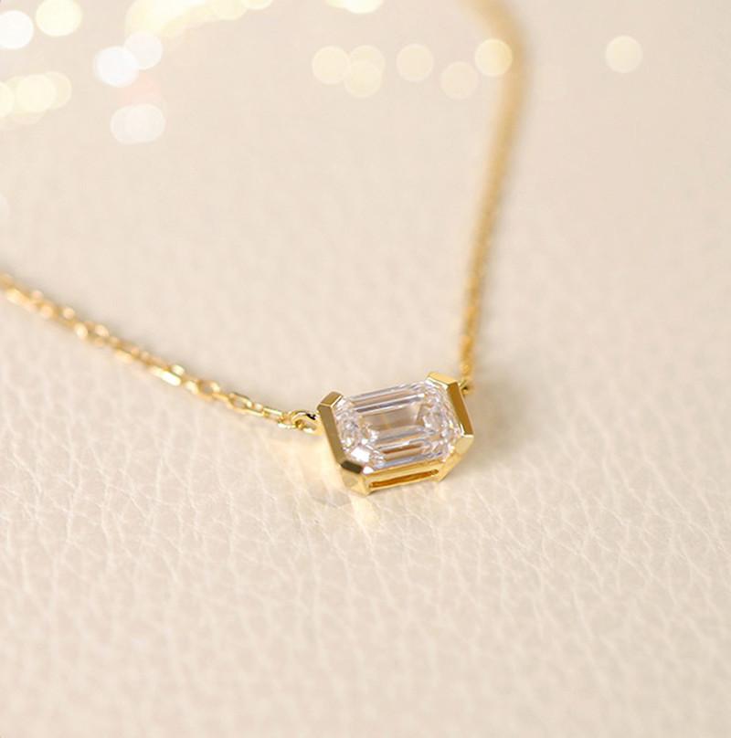 18K Emerald-Cut Diamond Solitaire Necklace  |  Womens Diamonds Diamonds Diamonds