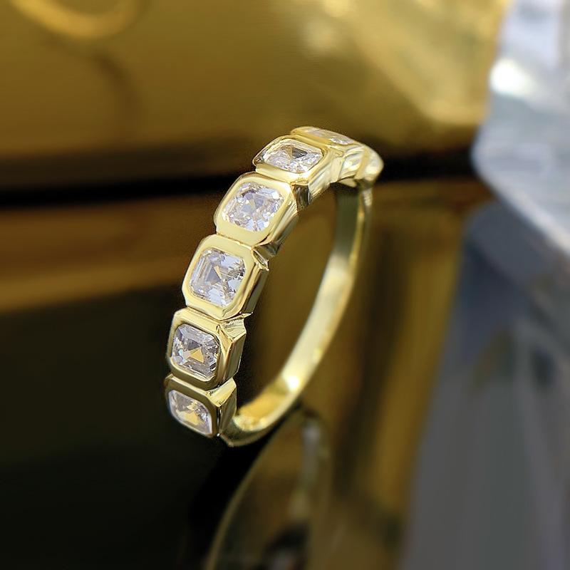 18K Gold 7-Stone Emerald-Cut Bezel Set Diamond Band Ring, 2.80Tcw  |  Womens Rings Jewelry Rings