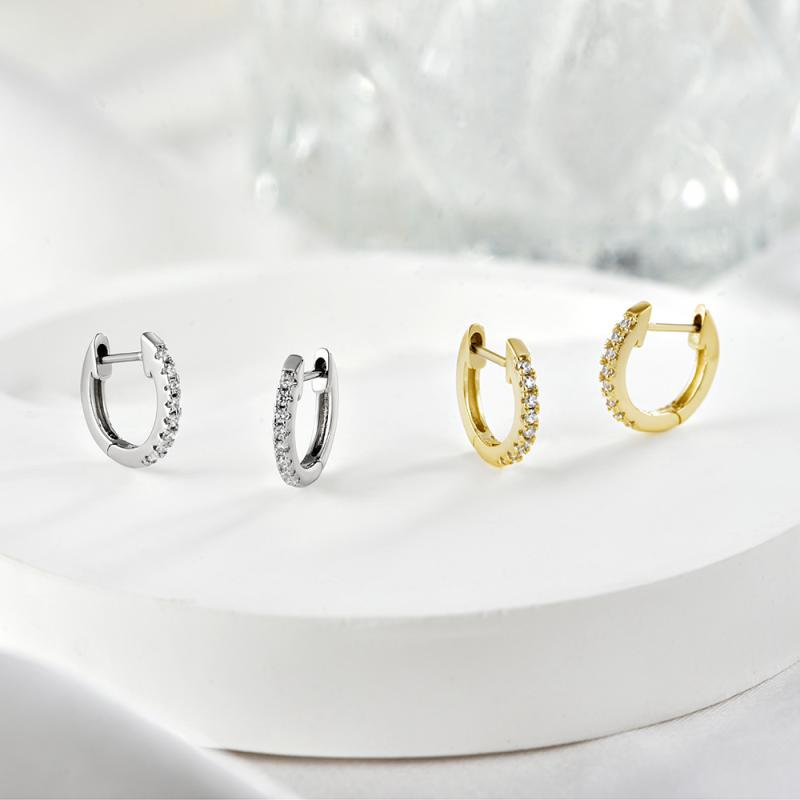 18K Gold Micro Diamond Hoop Earrings  |  Womens Diamonds Diamonds Diamonds