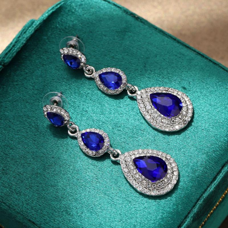 18K White Gold Blue Sapphire And Diamond Earrings  |  Womens Earrings Earrings Earrings