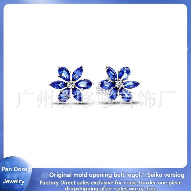 18K White Gold Blue Sapphire And Diamond Flower Earrings  |  Womens Earrings Earrings Earrings