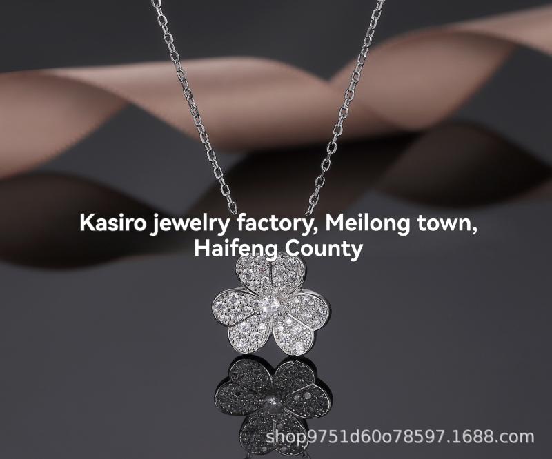 18K White Gold Flower Diamond Necklace  |  Womens Necklaces Jewelry Necklaces