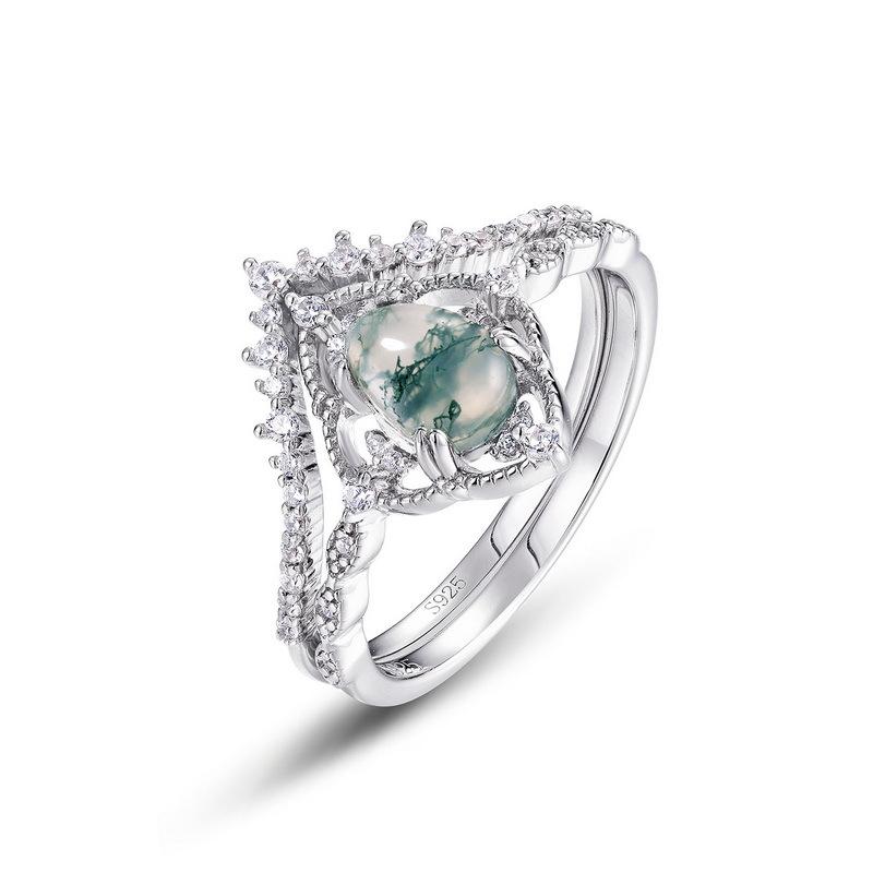 18K White Gold Oval Emerald And Diamond Statement Ring, Size 5.75  |  Womens Rings Jewelry EMERALD