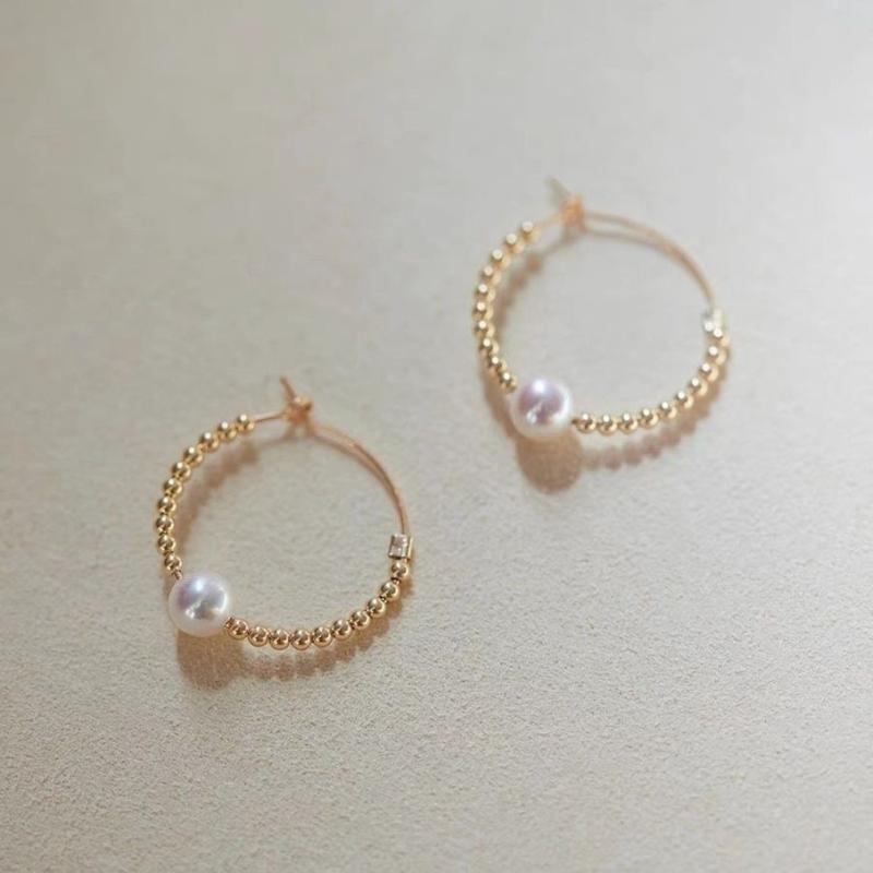 18K Yellow Gold Akoya Pearl Hoop Earrings  |  Womens Earrings Earrings Earrings