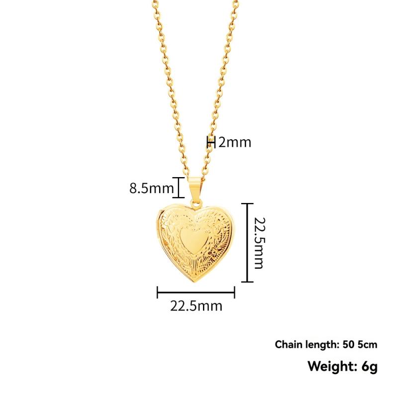 24K Gold Electroplate Chain Necklace With Heart Locket Pendant  |  Womens Necklaces Jewelry GOLD