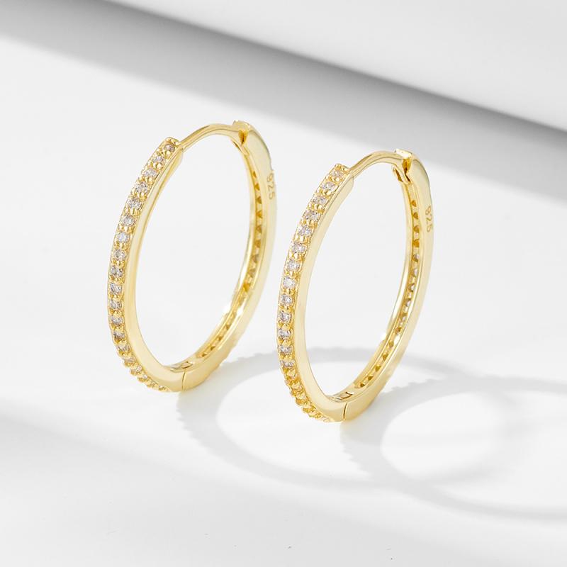 30Mm Micro Pave Diamond Hoop Earrings In 18K Yellow Gold  |  Womens Diamonds Diamonds Diamonds