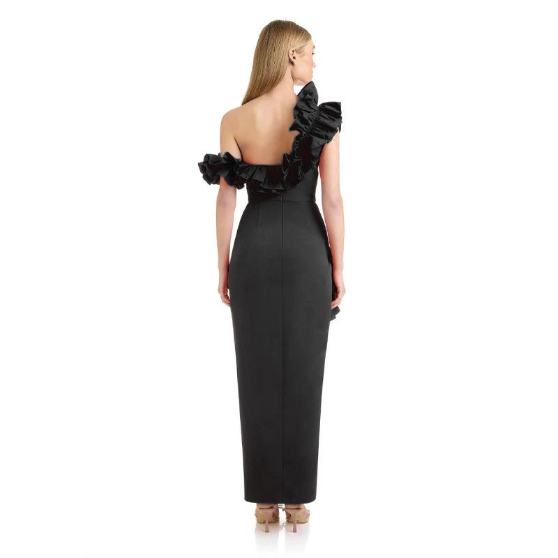 A-Line Ruffle Taffeta And Crepe Gown  |  Womens Evening Clothing Evening