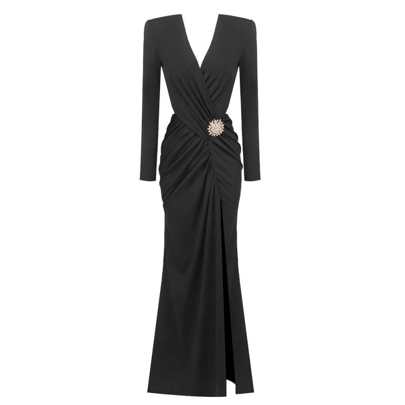 Ahano Draped Deep V-Neck Jersey Gown  |  Womens Dresses Clothing Dresses