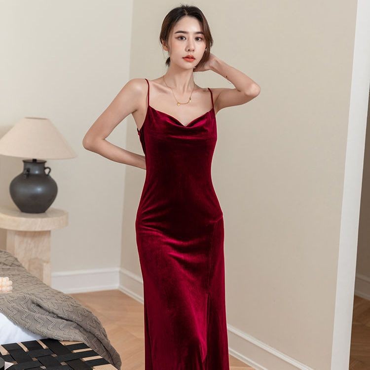 Audrey Sleeveless Velvet Dress  |  Womens Dresses Clothing BORDEAUX