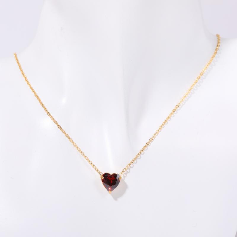 Chatelaine Heart Pendant Necklace In 18K Yellow Gold With Garnet, 8Mm  |  Womens Necklaces Jewelry GARNET