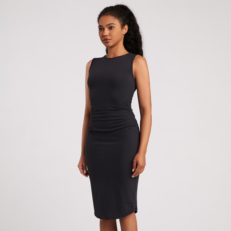 Cowl Satin Midi Sheath Dress  |  Womens Evening Clothing BLACK