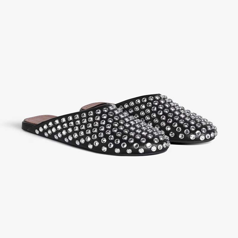 Crystal Stud Leather Flat Mules  |  Womens Mules & Slides Mules & Slides Mules & Slides