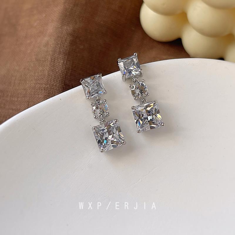 Cushion Cubic Zirconia Triple Graduated Earrings  |  Womens Earrings Earrings CLEAR