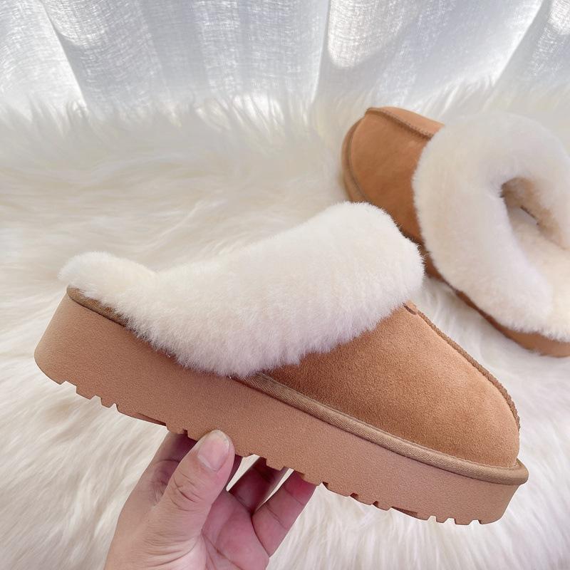 Disquette Suede & Shearling Platform Slippers  |  Womens Slippers Shoes CHESTNUT