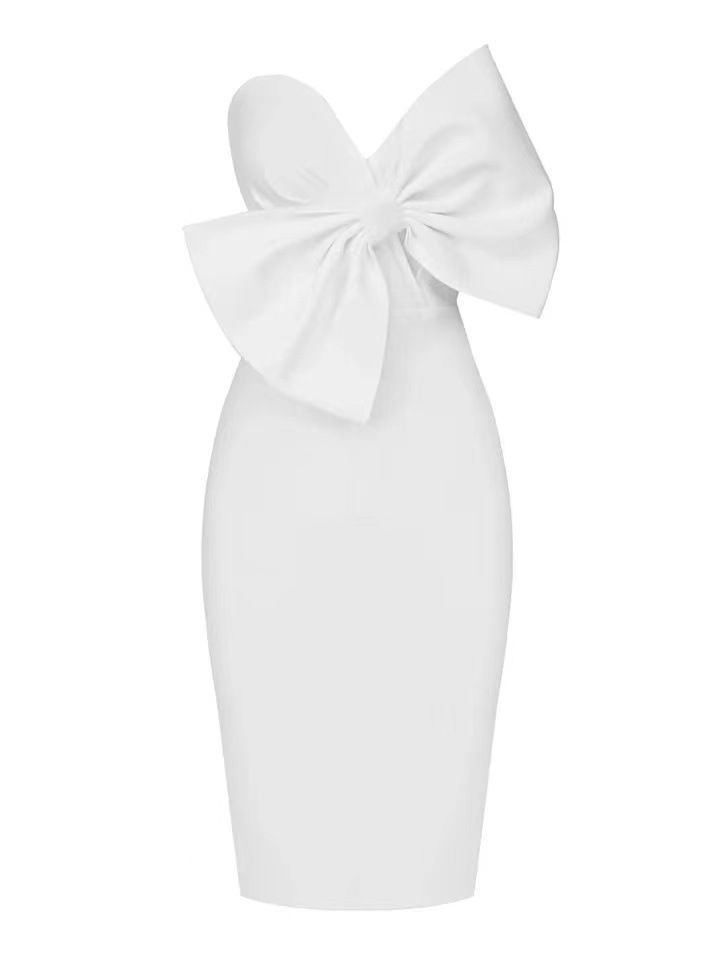 Draped Bow-Sleeve Mini Dress With Train  |  Womens Evening Clothing Evening