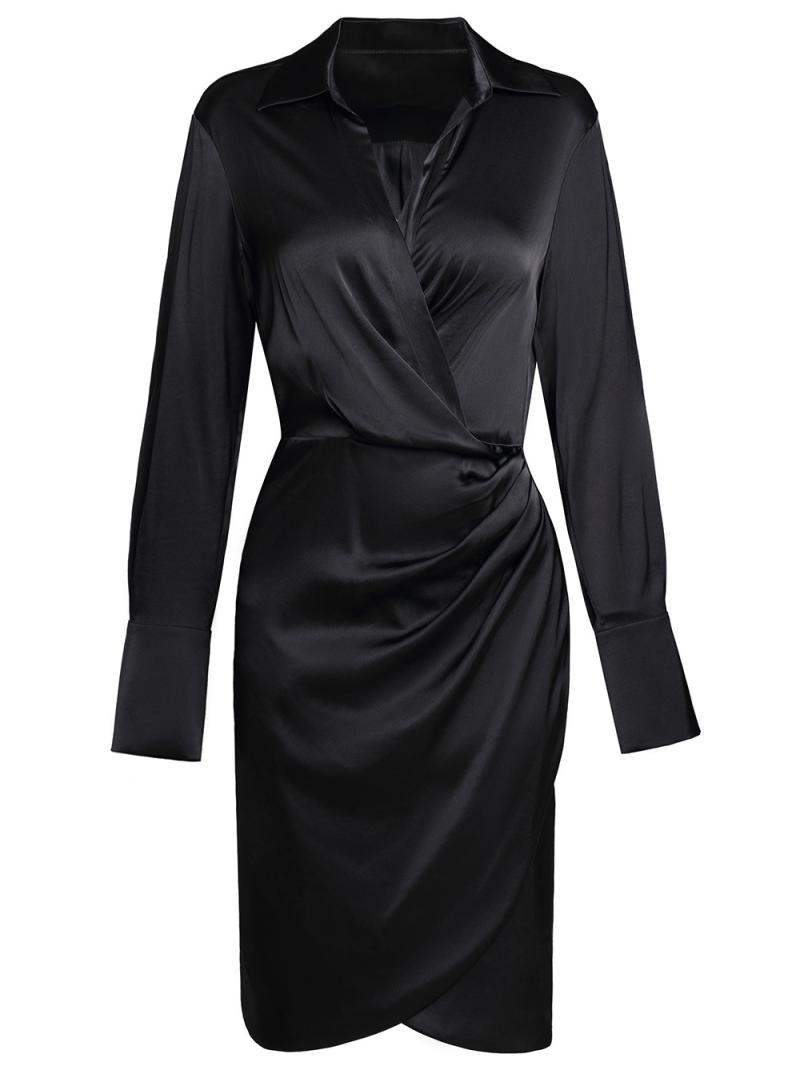 Draped Faux-Wrap Crepe Back Satin Dress  |  Womens Evening Clothing Evening