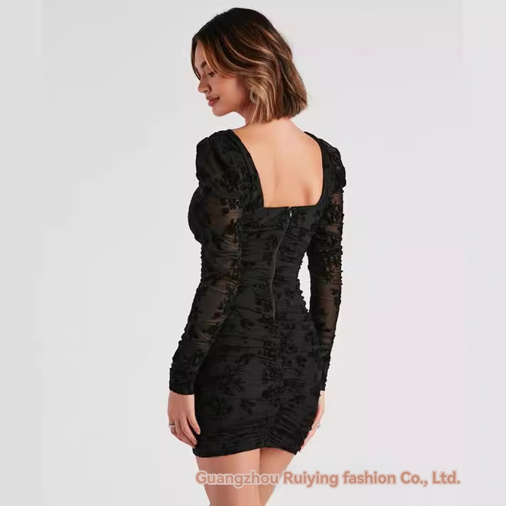 Ellen Embroidered Lace-Up Mini Dress  |  Womens Evening Clothing BLACK