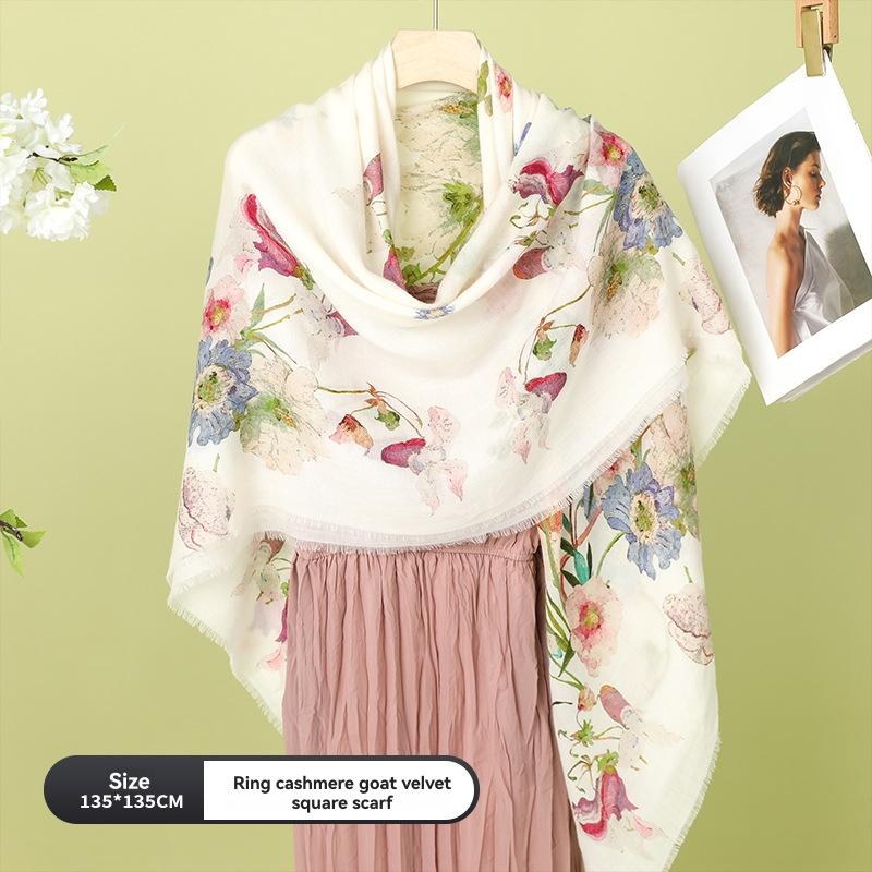 Floral Wool Square Scarf  |  Womens Scarves & Wraps Accessories Scarves & Wraps