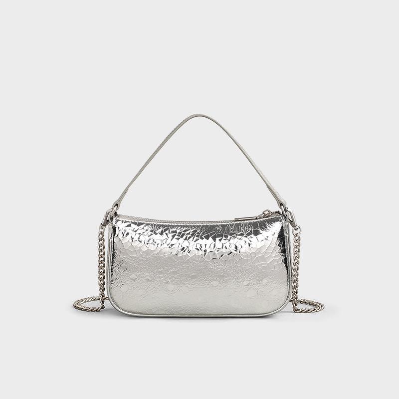 Frayme Crackled Metallic Alt-Leather Chain Shoulder Bag  |  Womens Shoulder Bags Handbags Shoulder Bags