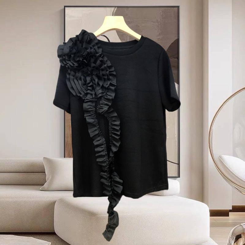 Frilled Organza Cap-Sleeve Top  |  Womens Evening Clothing BLACK