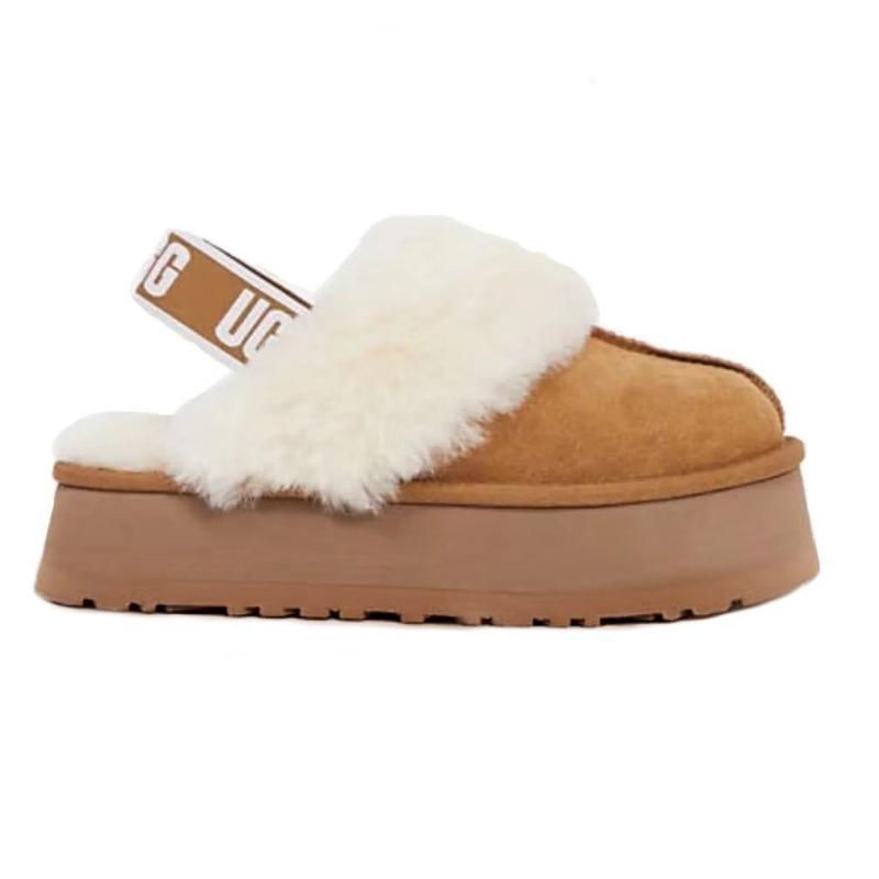 Funkette Suede Shearling Platform Slippers  |  Womens Slippers Shoes CHESTNUT