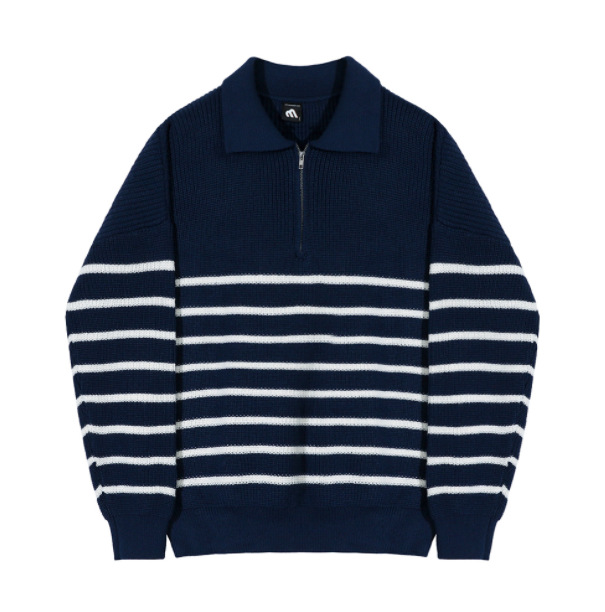 Ganze Striped Cashmere Zip Henley Sweater  |  Womens Sweaters Clothing DARK NAVY