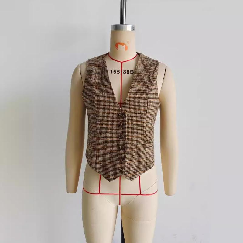 Georgia Plaid Scoop-Neck Vest  |  Womens Tops Clothing CAMEL MULTI