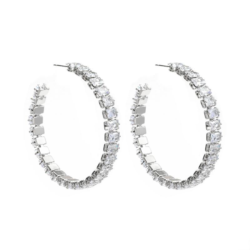 Inside/Outside Baguette Diamond Hoop Earrings, 30Mm  |  Womens Earrings Earrings Earrings