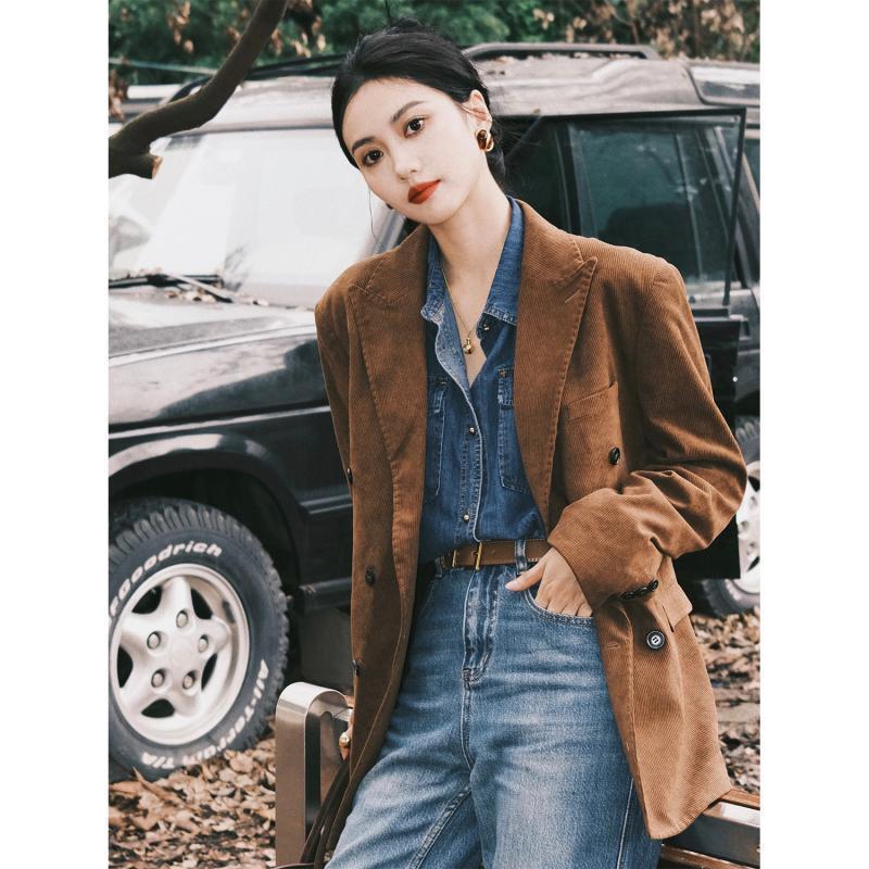 Katanga Corduroy Double-Breasted Blazer  |  Womens Jackets & Blazers Clothing HAZELNUT BROWN