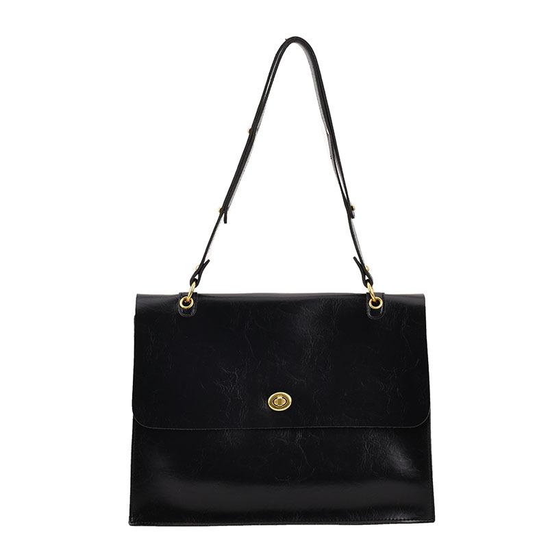 Large Flap Leather Shoulder Bag  |  Womens Tote Bags Handbags BLACK