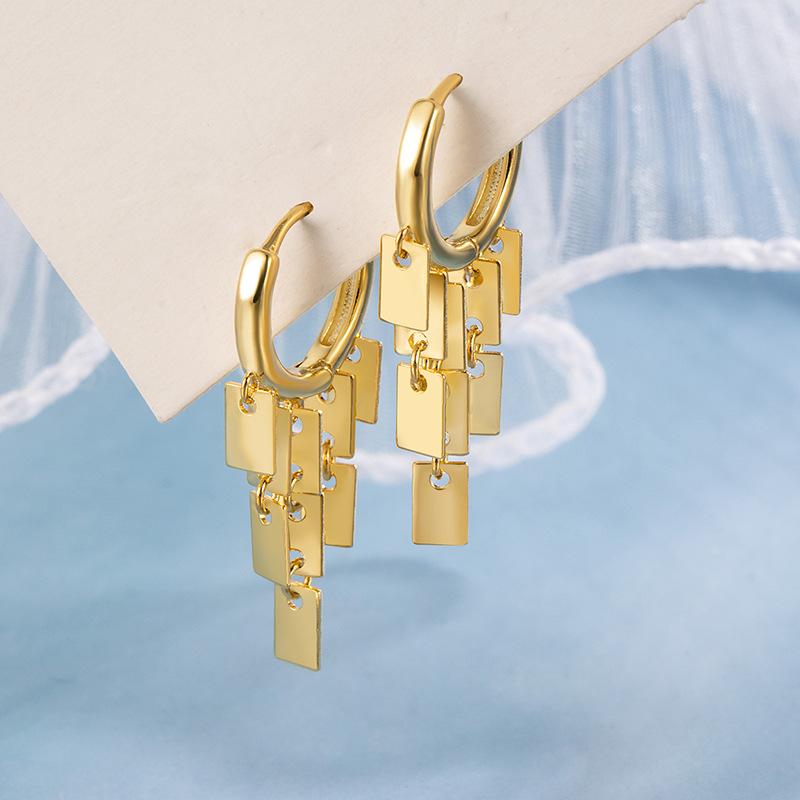 Laser Square Chain Dangle Hooked On Hoop Earrings  |  Womens Earrings Earrings Earrings