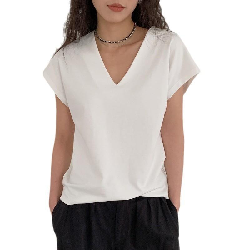 Le Mid Rise V-Neck Tee  |  Womens Tops Clothing BLANC