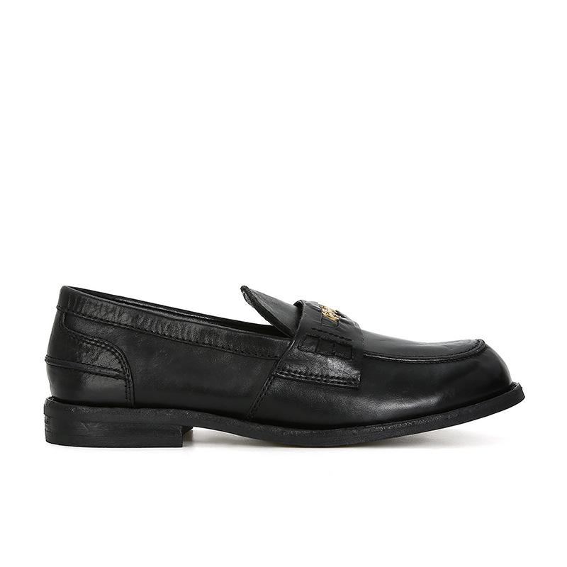 Leather Logo Slip-On Loafers  |  Womens Loafers Loafers F0002 NERO