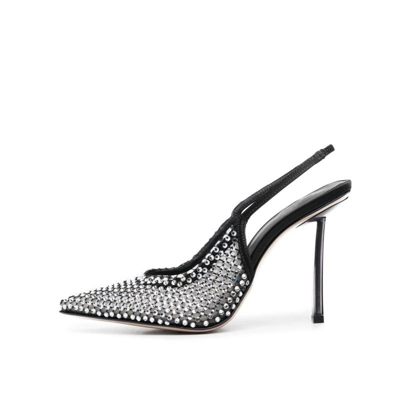 Luv Crystal Stud Mule Pumps  |  Womens Mules & Slides Mules & Slides BLACK SATIN EMBELLISHED