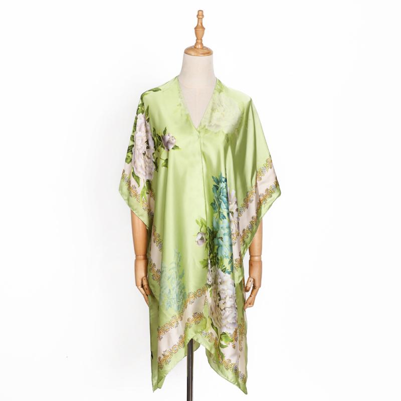 Map Hand-Printed Silk Kaftcan  |  Womens Scarves & Wraps Accessories CELADON