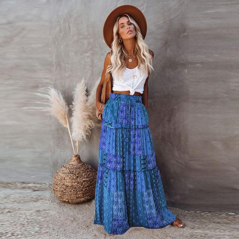 Mertie Tiered Maxi Skirt  |  Womens Swimwear & Coverups Clothing SPRING NAVY MULTI