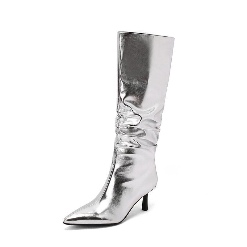 Metallic Leather Stiletto Knee Boots  |  Womens Boots Boots Boots