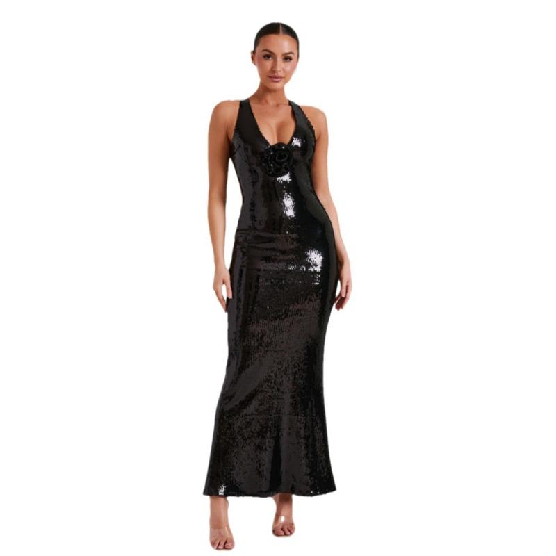 Mio Deep V-Neck Sequin Column Gown  |  Womens Dresses Clothing Dresses