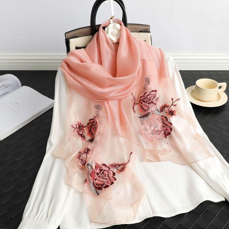 Multi-Color Peonies Cashmere & Silk Scarf  |  Womens Scarves & Wraps Accessories NUDE