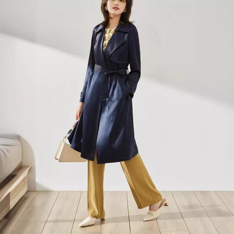 Navy Pleated-Back Belted Trench Coat  |  Womens Coats Clothing Coats