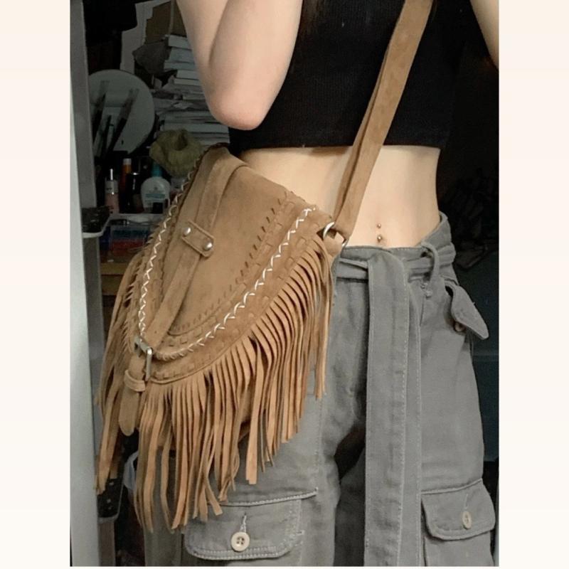 Oskan Cutout Fringe Suede Crossbody Bag  |  Womens Shoulder Bags Handbags COGNAC