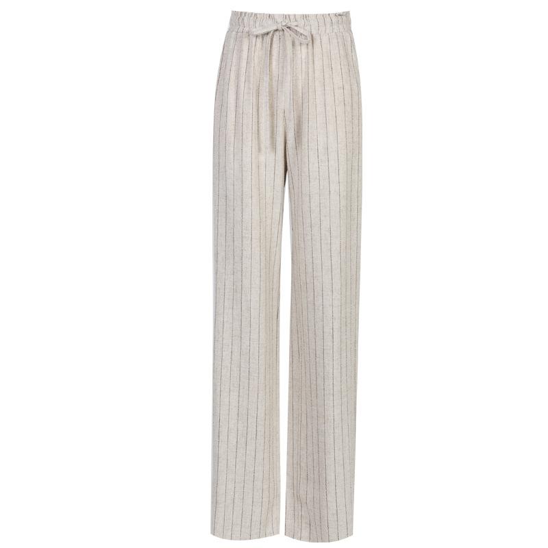 Pinstripe Panama Wool Straight-Leg Trousers  |  Womens Tailored Suiting Clothing C011 WHITEGREY