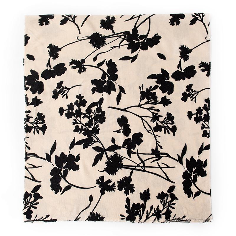 Placed Flower Cashmere & Silk Printed Scarf  |  Womens Scarves & Wraps Accessories BLACK WHITE