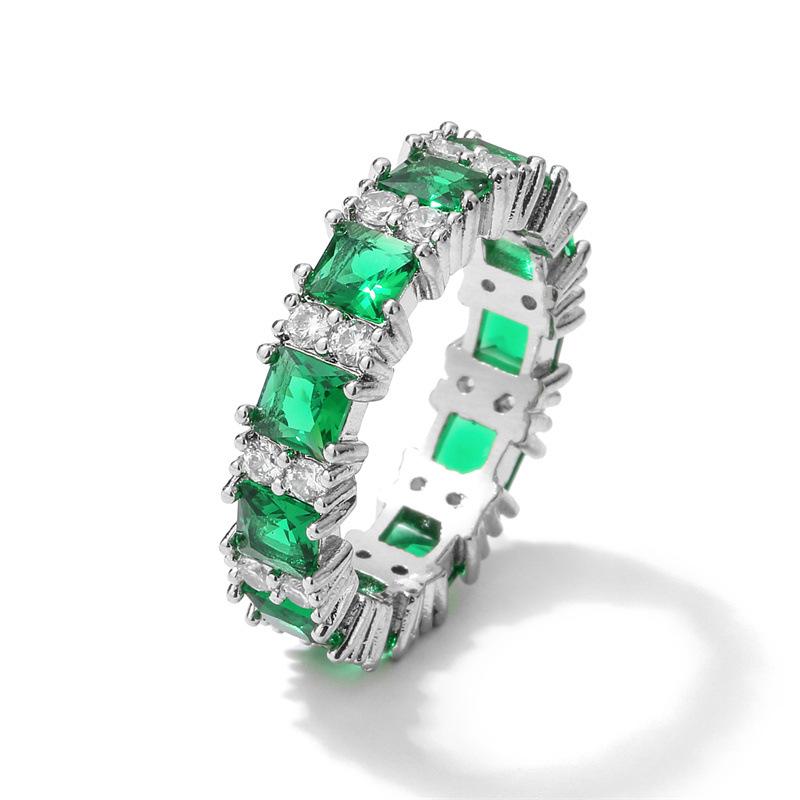 Platinum Emerald And Diamond Eternity Band Ring, Size 7.25  |  Womens Rings Jewelry EMERALD