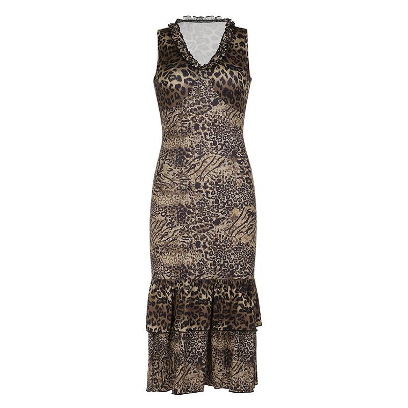 Plunging Leopard-Print Chiffon Scarf-Neck Gown  |  Womens Dresses Clothing Dresses