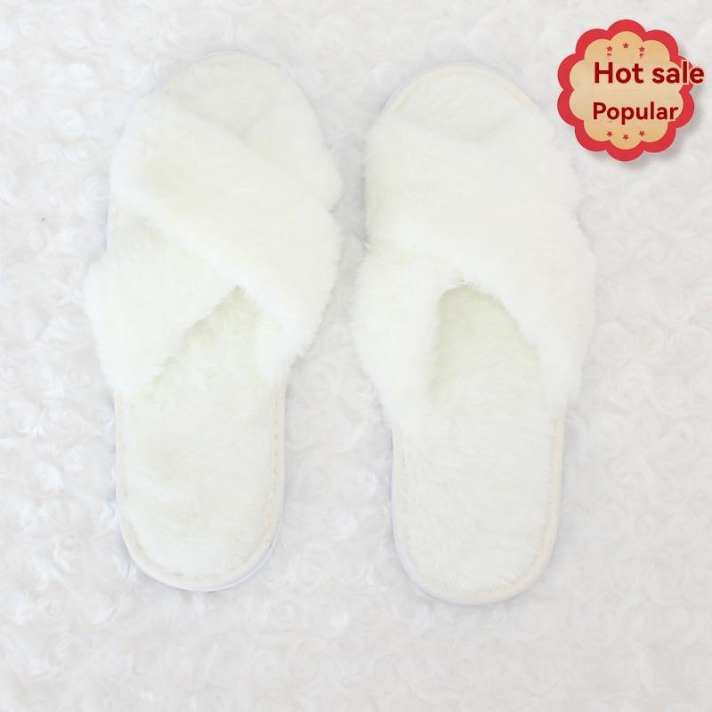 Plush Open-Toe Faux Fur Slippers  |  Womens Slippers Shoes IVORY