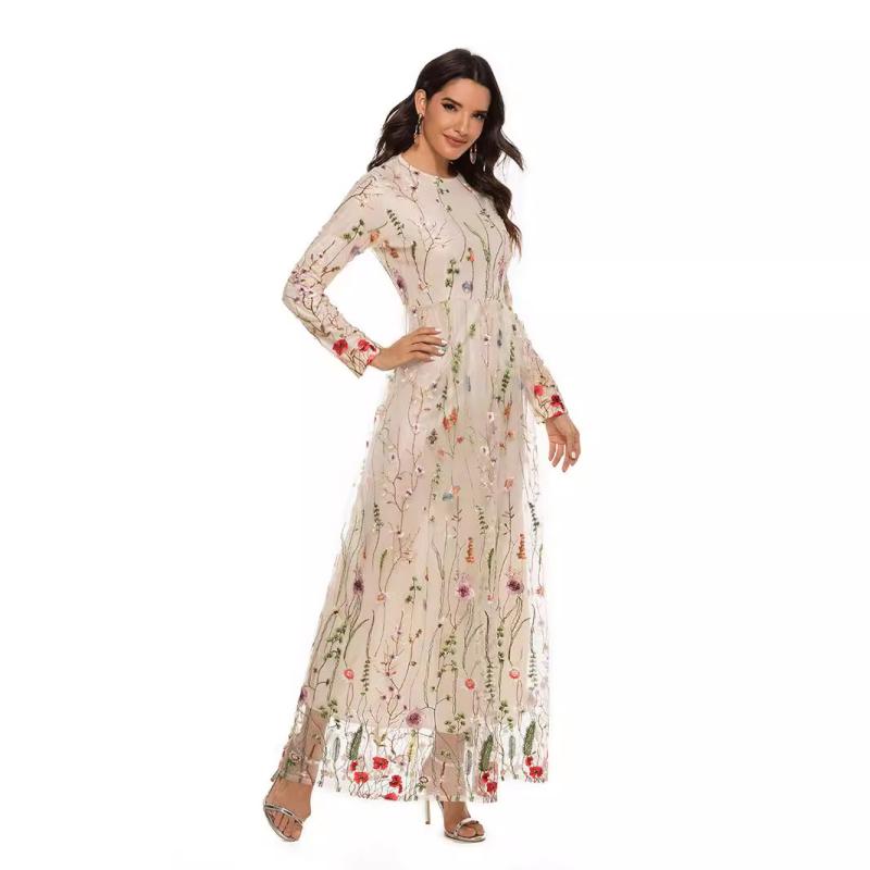 Printed Lace Long-Sleeve Belted Midi Dress  |  Womens Dresses Clothing Dresses