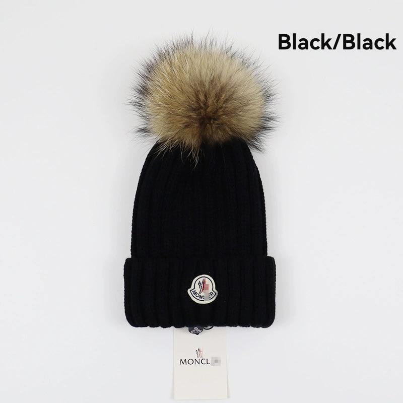 Ribbed Wool Beanie With Faux Fur Pom  |  Womens Hats Accessories BLACK