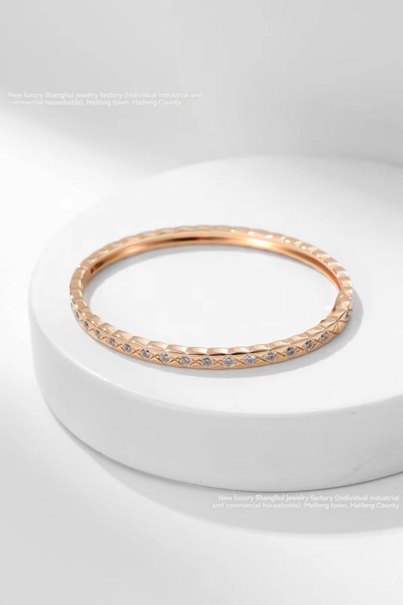 Rock And Diamonds 18K Rose Gold Diamond Bangle Bracelet, 48X58Mm  |  Womens Diamonds Diamonds Diamonds